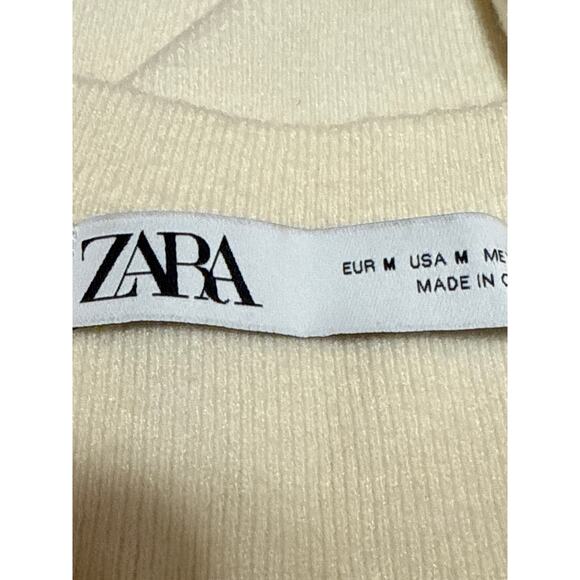 Zara Women's Cream Long Sleeve Knit Crew Neck Button Up Cardigan Sweater Size M - Picture 3 of 4